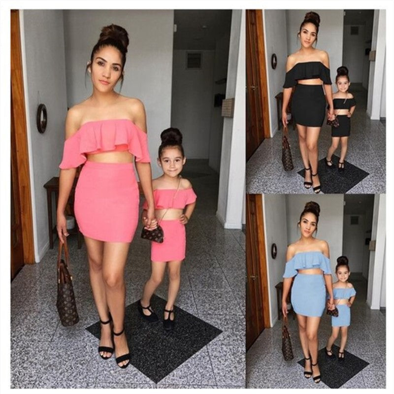 Matching Mother and Daughter Ruffled Skirt Suit