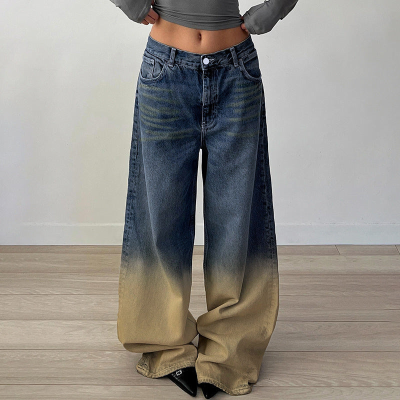 Washed Gradient Straight Jeans