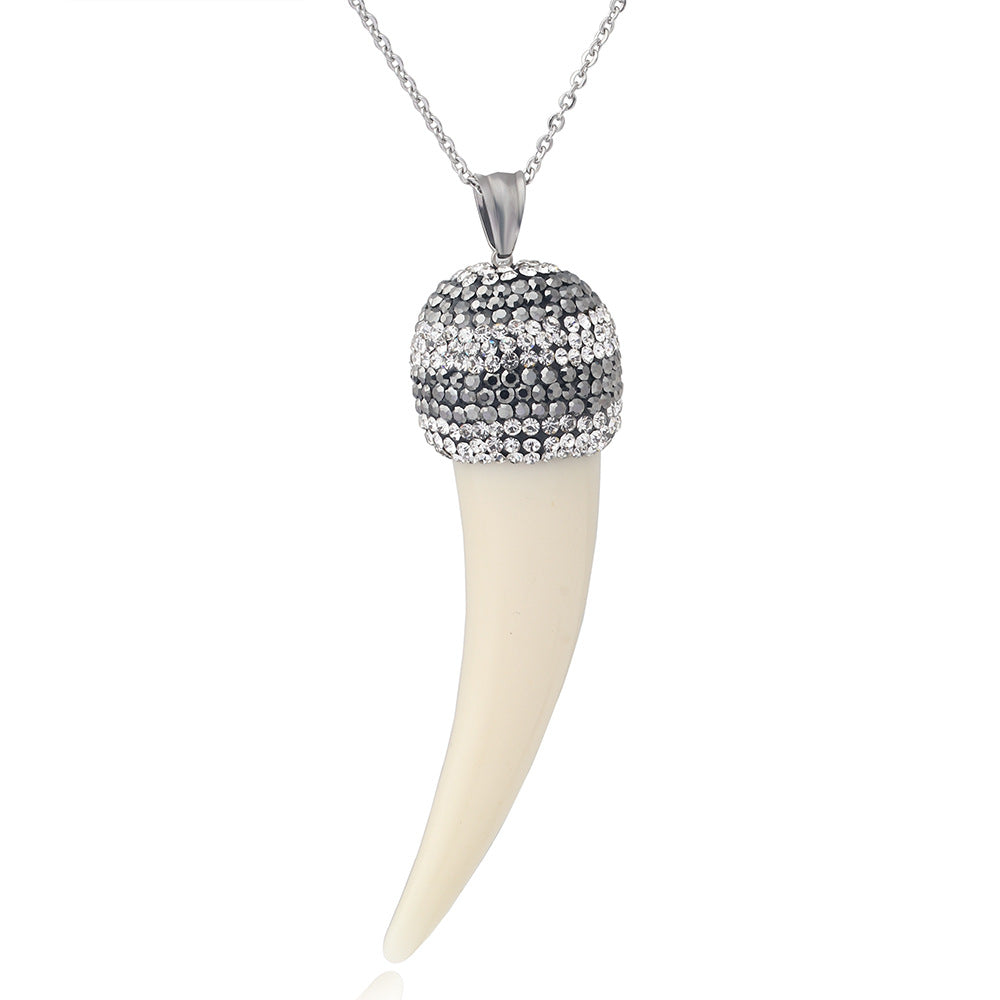 Statement Resin Horn And Diamond Pendant Necklace