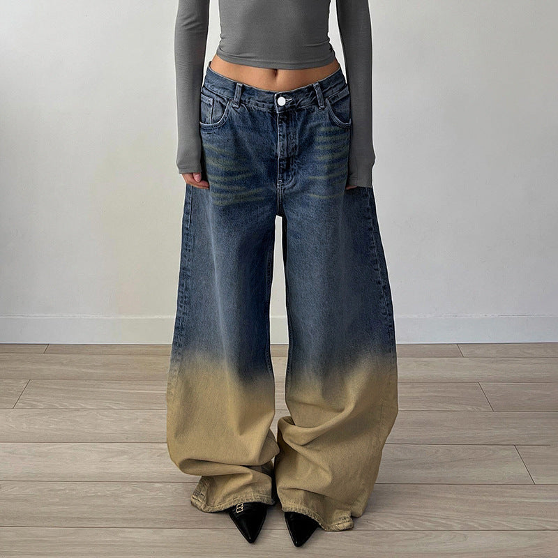 Washed Gradient Straight Jeans