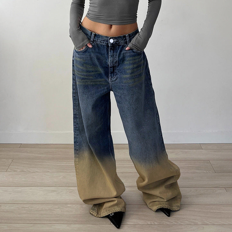 Washed Gradient Straight Jeans