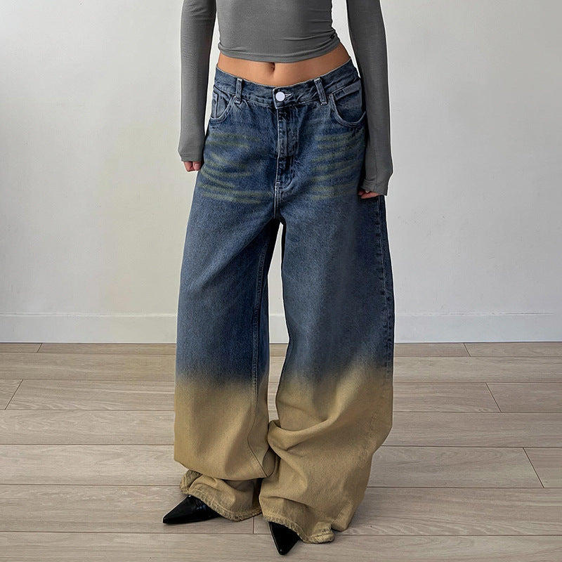 Washed Gradient Straight Jeans