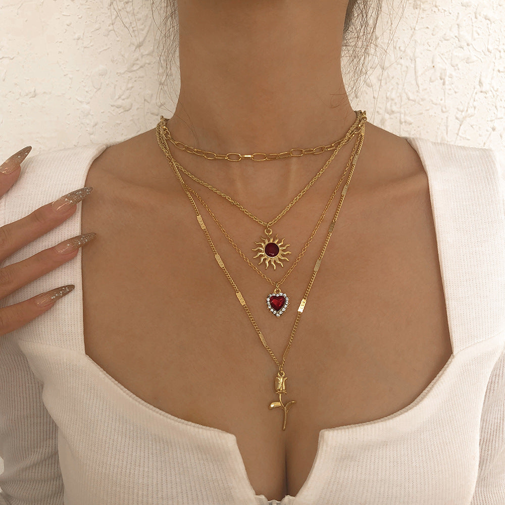 Layered Necklace Elegant Metal Chain Diamond Necklace