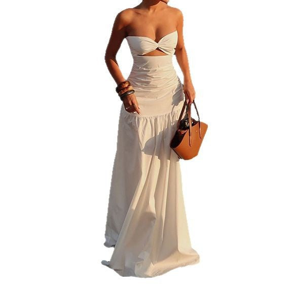 Beach Style Strapless Hollow Dress