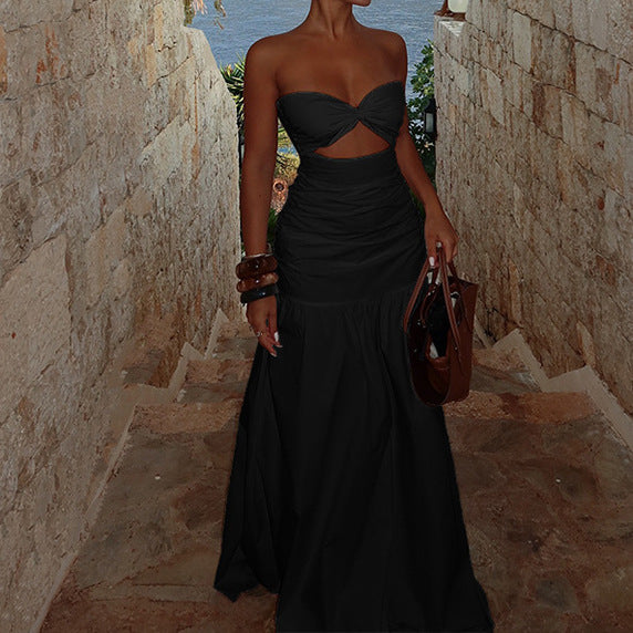 Beach Style Strapless Hollow Dress