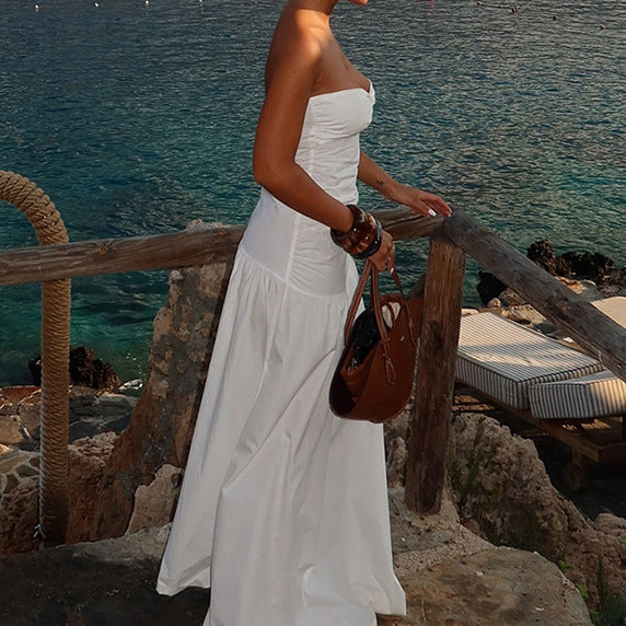 Beach Style Strapless Hollow Dress