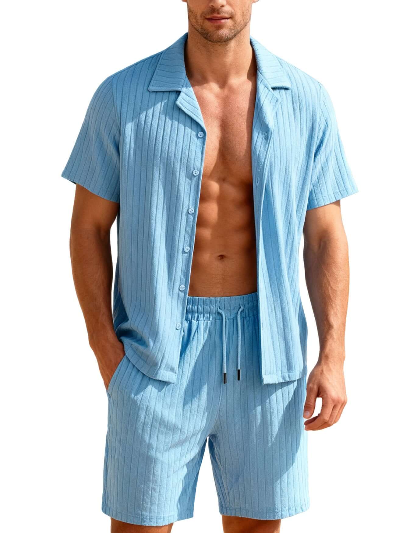 Casual Button-Down Shirt And Mens Shorts Set