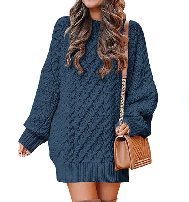 Women’s Round Neck Long Sleeve Knitted Sweater Dress
