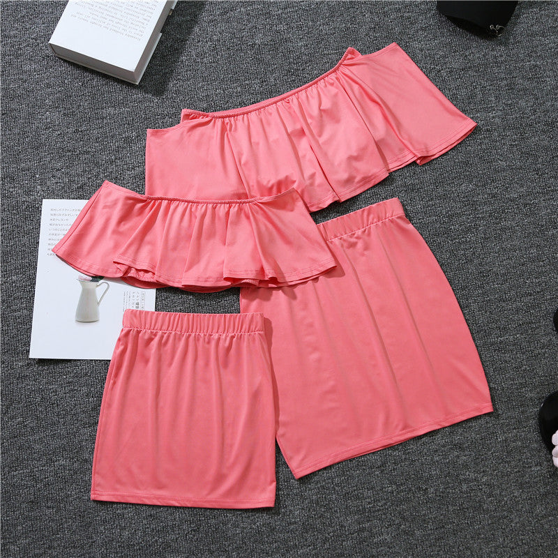 Matching Mother and Daughter Ruffled Skirt Suit