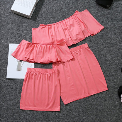 Matching Mother and Daughter Ruffled Skirt Suit