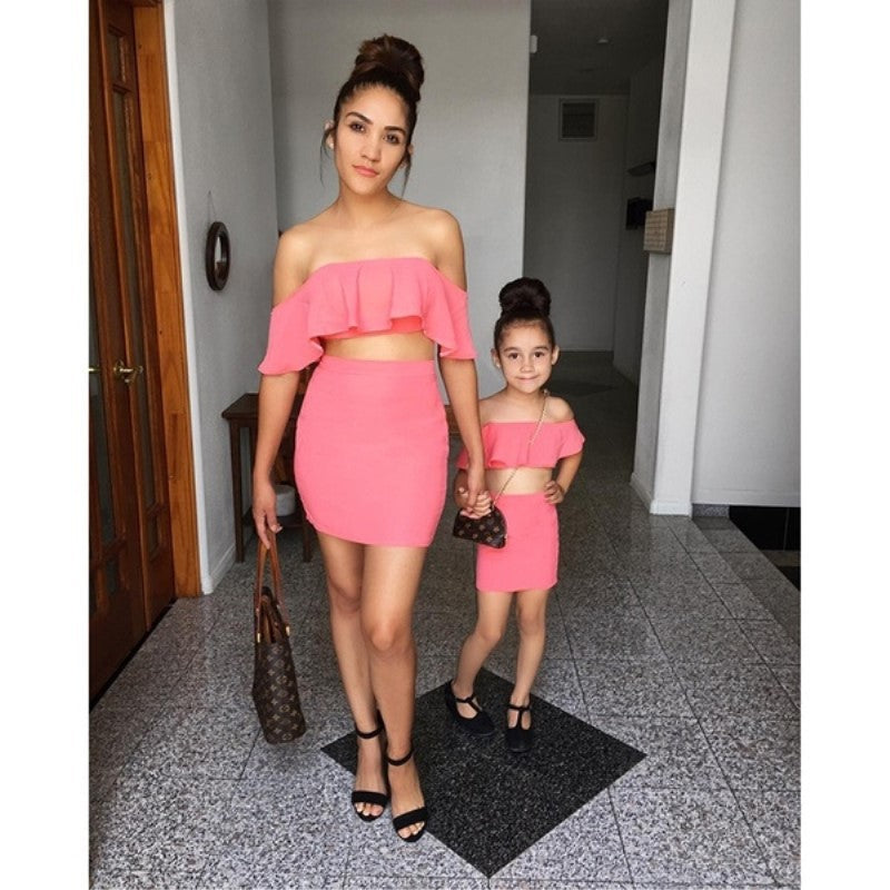 Matching Mother and Daughter Ruffled Skirt Suit