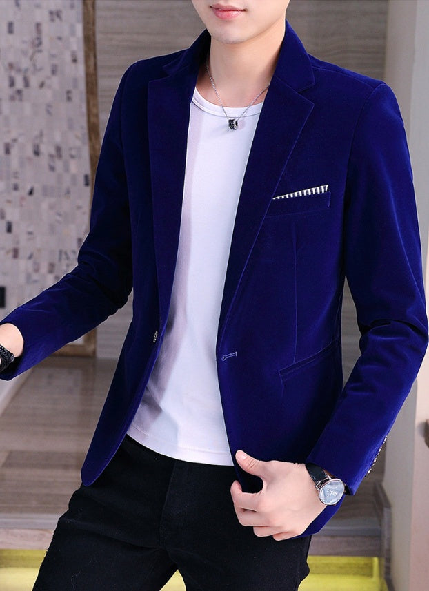 Men’s Slim Fit Corduroy Suit worn by a man in a stylish setting, showcasing comfort and modern fit.