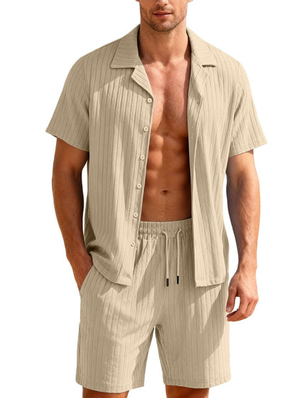 Casual Button-Down Shirt And Mens Shorts Set