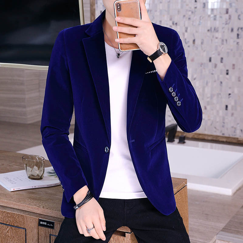 Men’s Slim Fit Corduroy Suit – Stylish Comfortable Formal Wear in a rich navy color.