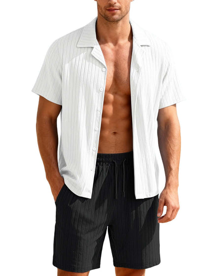 Casual Button-Down Shirt And Mens Shorts Set