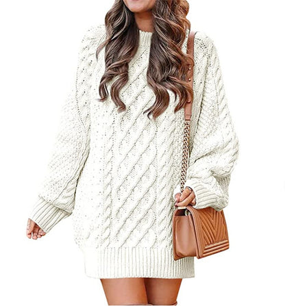 Women’s Round Neck Long Sleeve Knitted Sweater Dress