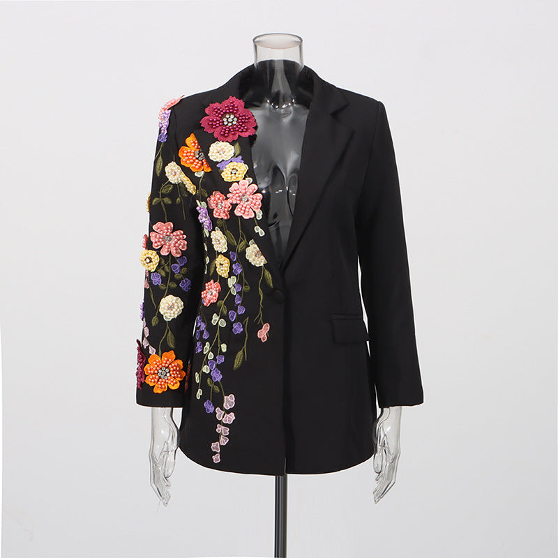 Elegant Womens Suit With 3D Floral Embroidery 