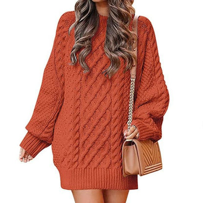 Women’s Round Neck Long Sleeve Knitted Sweater Dress