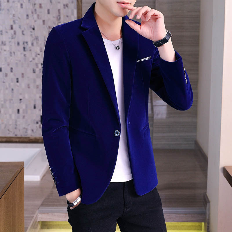 Men’s Slim Fit Corduroy Suit in a stylish blue color, perfect for formal occasions and comfortable wear.