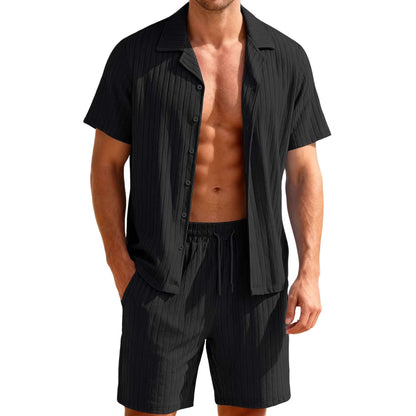 Casual Button-Down Shirt And Mens Shorts Set