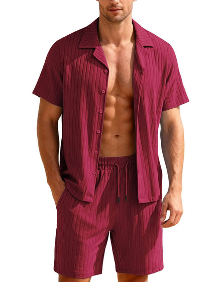 Casual Button-Down Shirt And Mens Shorts Set
