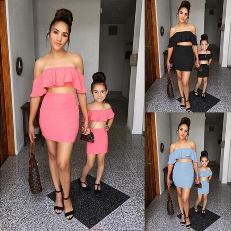 Matching Mother and Daughter Ruffled Skirt Suit