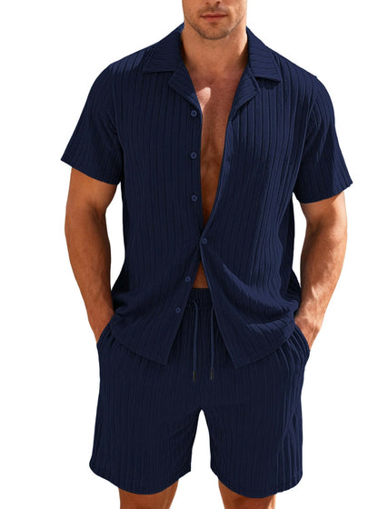Casual Button-Down Shirt And Mens Shorts Set