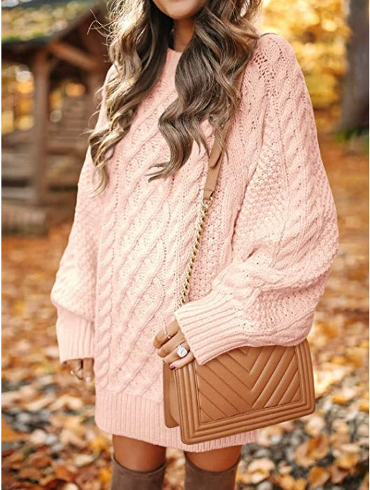 Women’s Round Neck Long Sleeve Knitted Sweater Dress