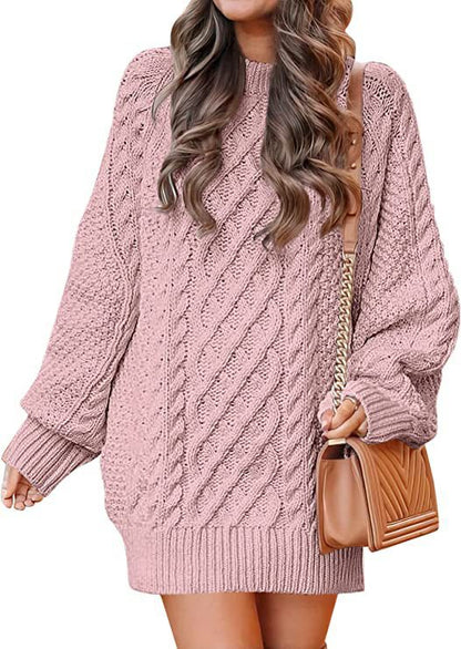 Women’s Round Neck Long Sleeve Knitted Sweater Dress