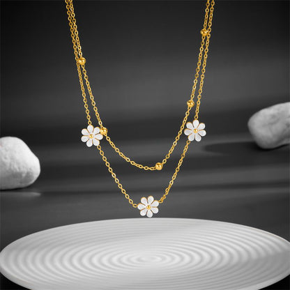 Stainless Steel Daisy Flower Necklace and Earrings Set