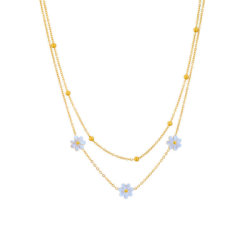 Stainless Steel Daisy Flower Necklace and Earrings Set