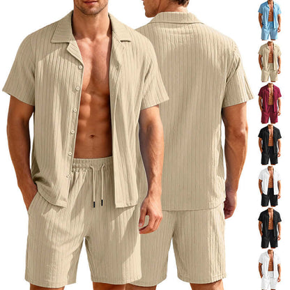 Casual Button-Down Shirt And Mens Shorts Set