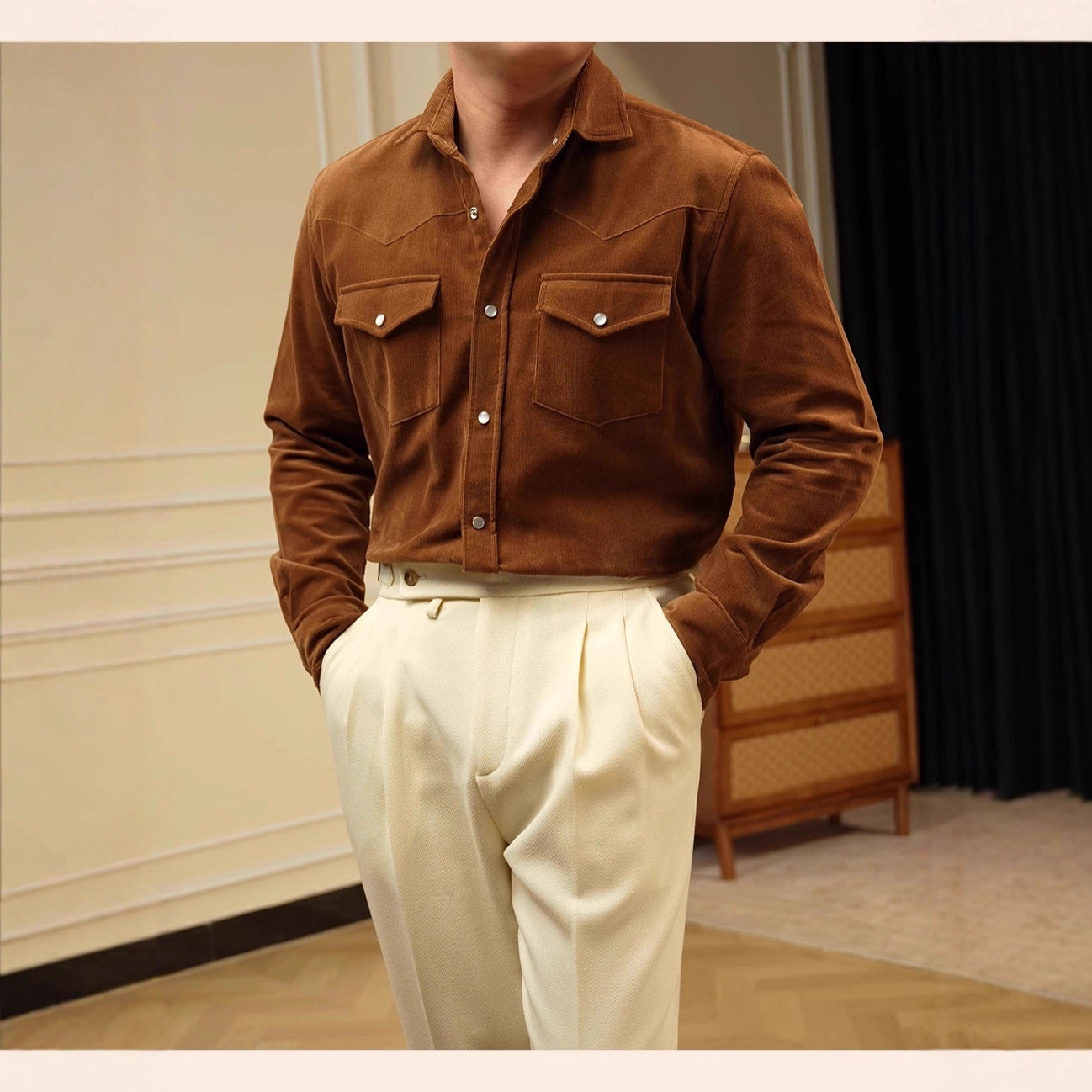 Men’s Casual Business Shirt  Pure Cotton Lampwick Weave