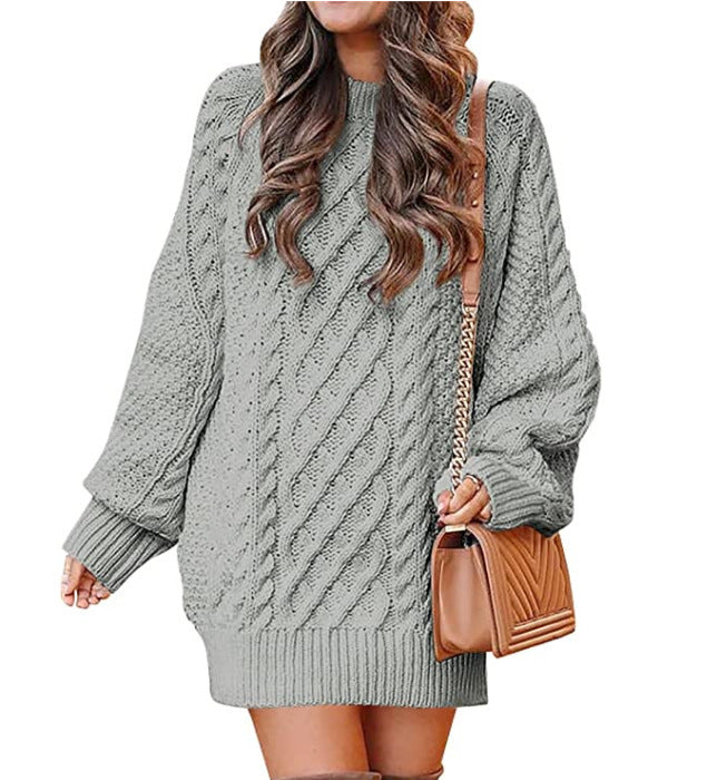 Women’s Round Neck Long Sleeve Knitted Sweater Dress