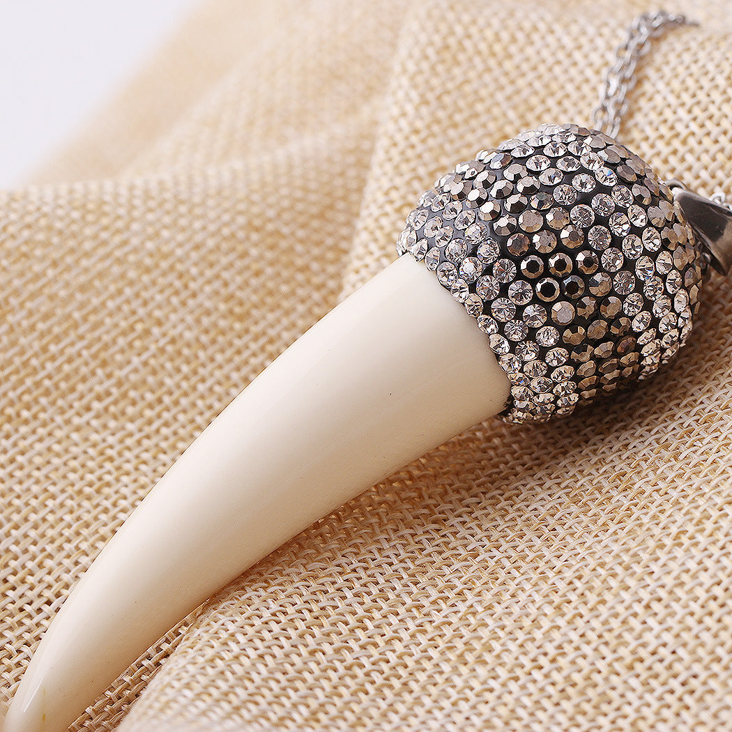 Statement Resin Horn And Diamond Pendant Necklace