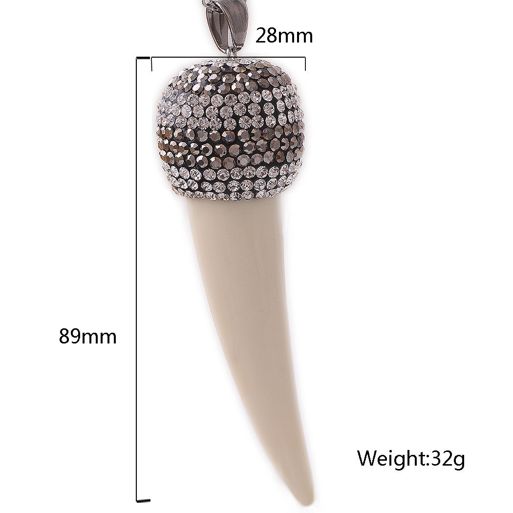 Statement Resin Horn And Diamond Pendant Necklace
