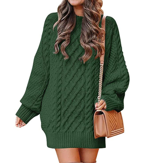 Women’s Round Neck Long Sleeve Knitted Sweater Dress