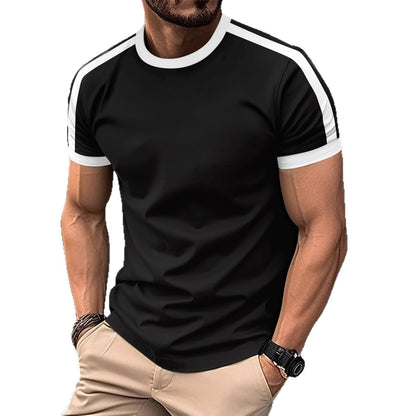 Mens Casual Short-sleeve Sports T-shirt in black with white accents, perfect for athletic and casual wear.