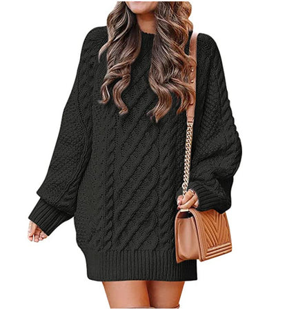 Women’s Round Neck Long Sleeve Knitted Sweater Dress