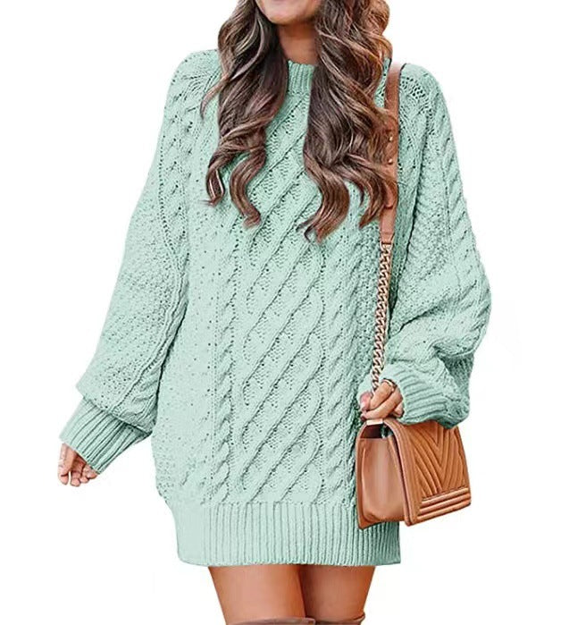 Women’s Round Neck Long Sleeve Knitted Sweater Dress