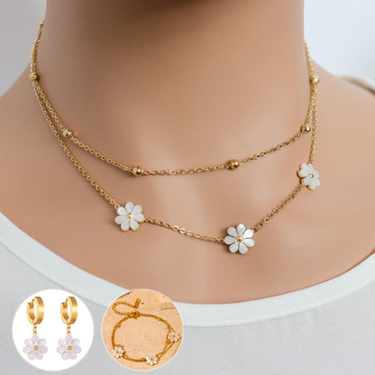 Stainless Steel Daisy Flower Necklace and Earrings Set