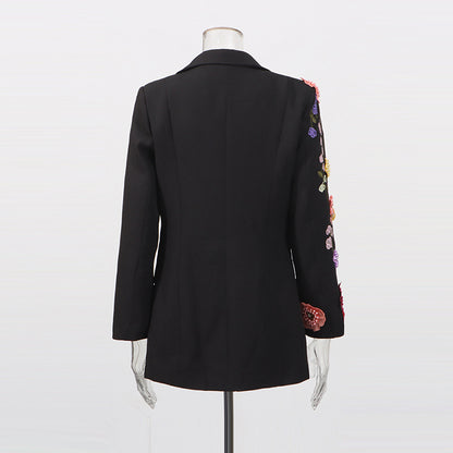 Elegant Womens Suit With 3D Floral Embroidery